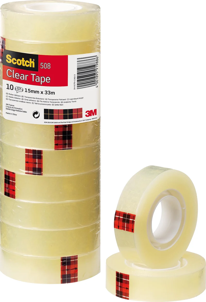 Scotch Ruban Adhésif Transparent 508 - 10 Rouleaux - 15mm x 33m - Ruban Adhésif Transparent à Usage Général pour l'Ecole, la Maison et le Bureau