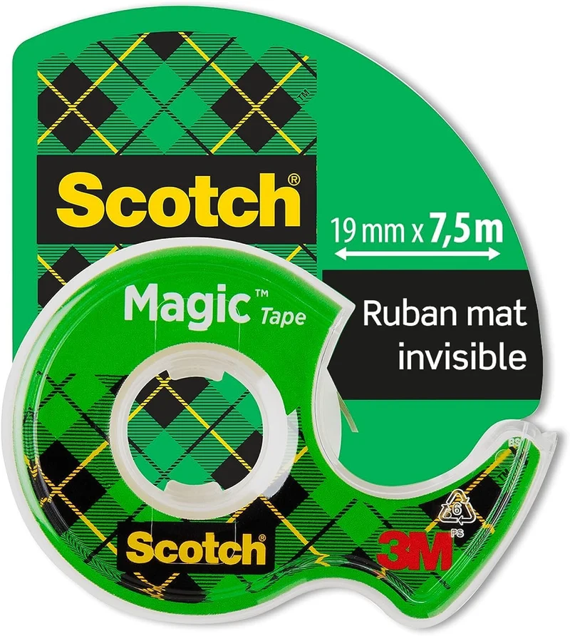 Scotch Ruban Magic - 1 Rouleau 19 mm x 7,5 m + Dévidoir manuel - Idéal pour le Bureau et l'École