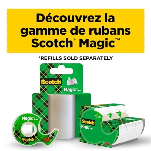 Scotch Ruban Magic - 1 Rouleau 19 mm x 7,5 m + Dévidoir manuel - Idéal pour le Bureau et l'École
