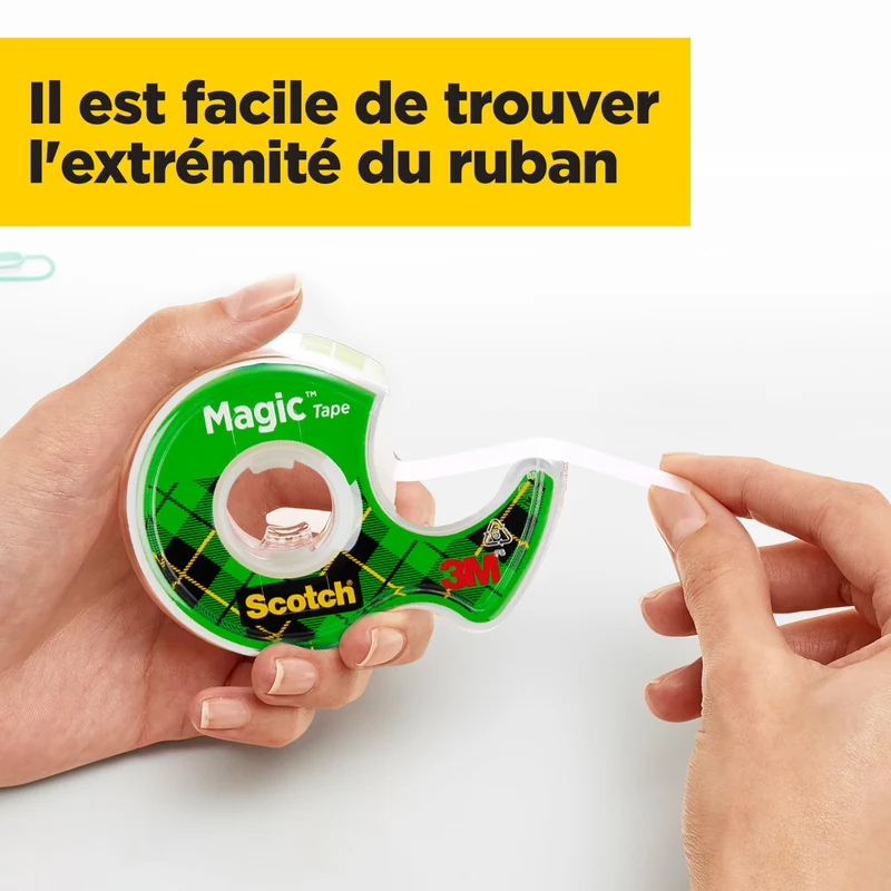 Scotch Ruban Magic - 1 Rouleau 19 mm x 7,5 m + Dévidoir manuel - Idéal pour le Bureau et l'École