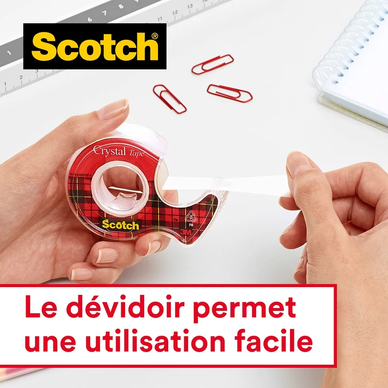 Scotch Crystal Ruban Adhésif Transparent , Multi-Pack, 8 Rouleaux, 19mm x 33 m - Ruban Adhésif Transparent à Usage Général pour l'Ecole, la Maison et le Bureau