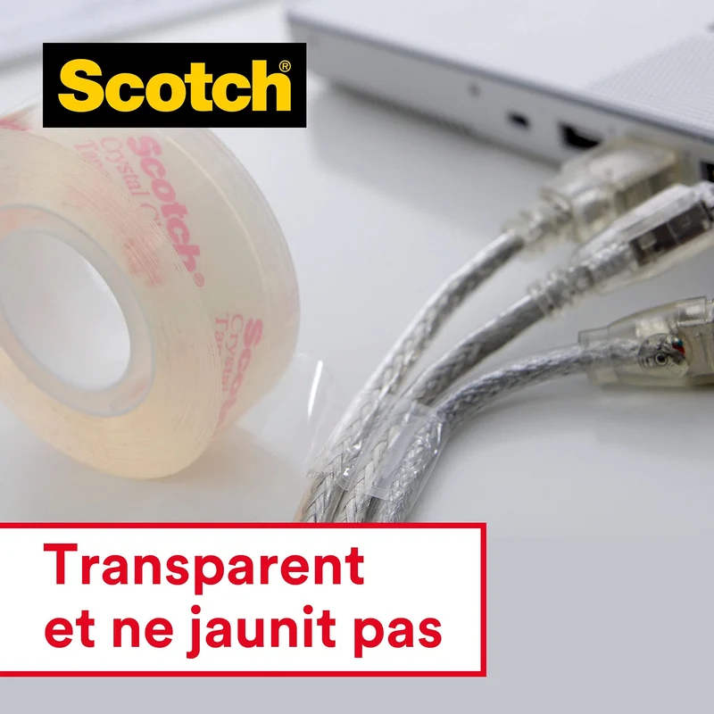 Scotch Crystal Ruban Adhésif Transparent , Multi-Pack, 8 Rouleaux, 19mm x 33 m - Ruban Adhésif Transparent à Usage Général pour l'Ecole, la Maison et le Bureau