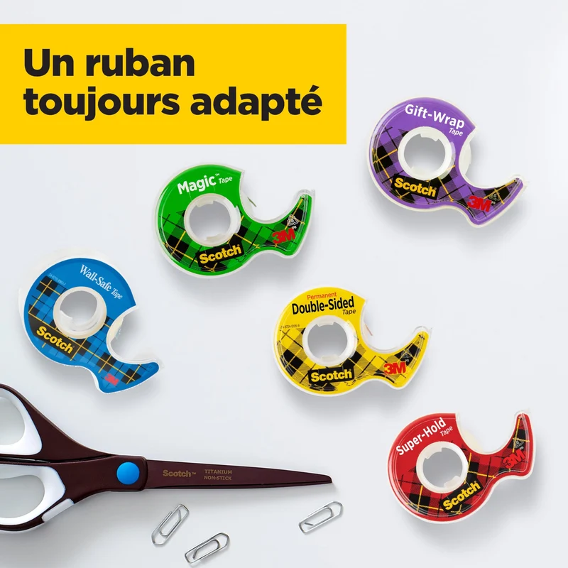 Scotch Magic Tape, Rouleaux de Ruban Adhésif Transparent avec Dévidoir, Lot de 3, Ruban de 19mm x 7.5m - Idéal pour le Bureau et l'École