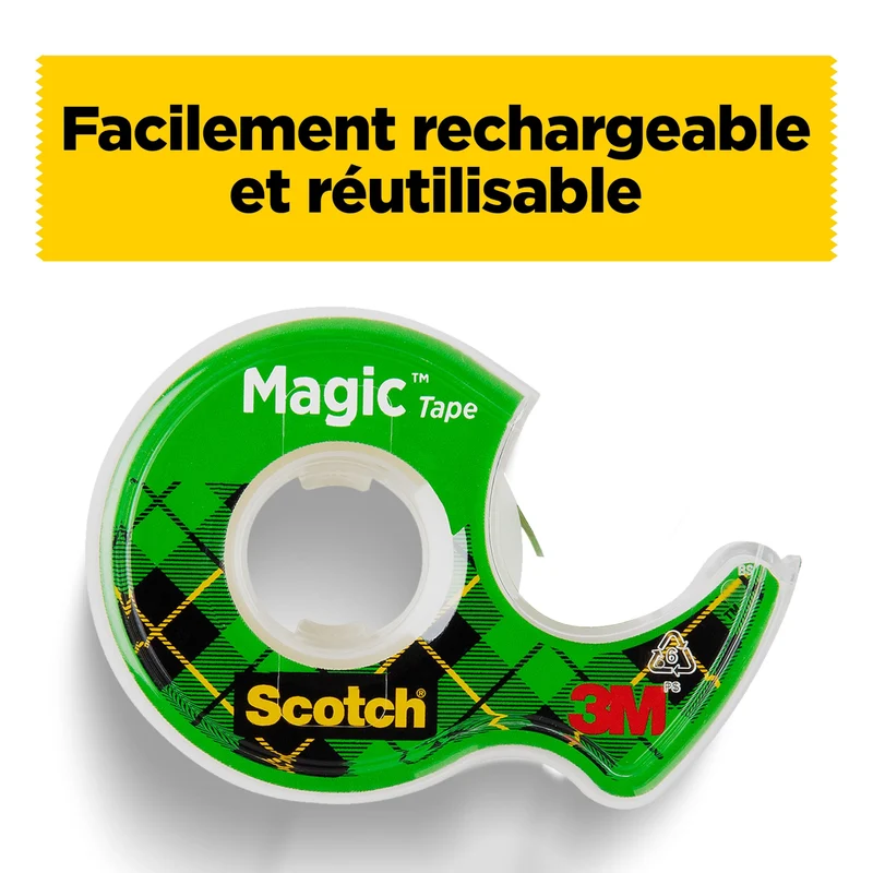 Scotch Magic Tape, Rouleaux de Ruban Adhésif Transparent avec Dévidoir, Lot de 3, Ruban de 19mm x 7.5m - Idéal pour le Bureau et l'École