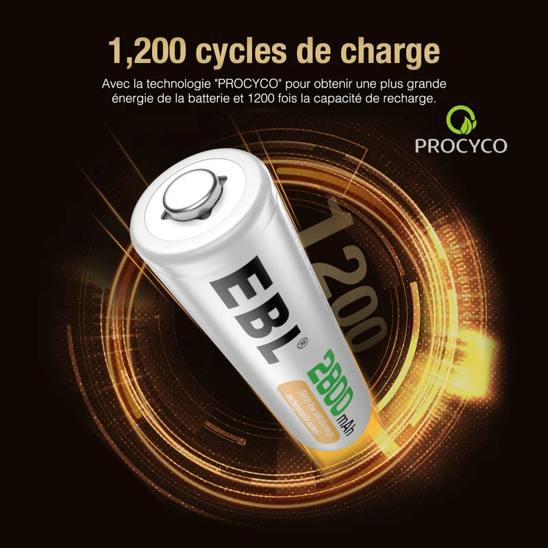 EBL 8PCS AA Piles Rechargeables Ni-MH 2800mAh Plus Haute Capacité, Piles R6 Rechargeables avec boîtes de Piles