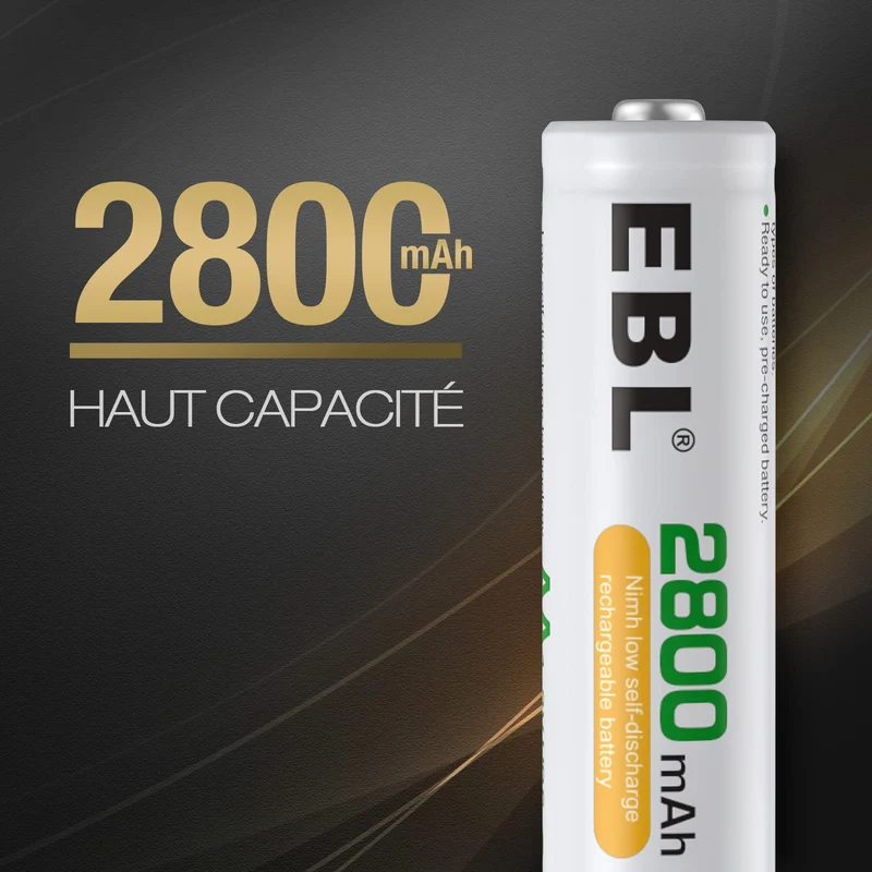 EBL 8PCS AA Piles Rechargeables Ni-MH 2800mAh Plus Haute Capacité, Piles R6 Rechargeables avec boîtes de Piles