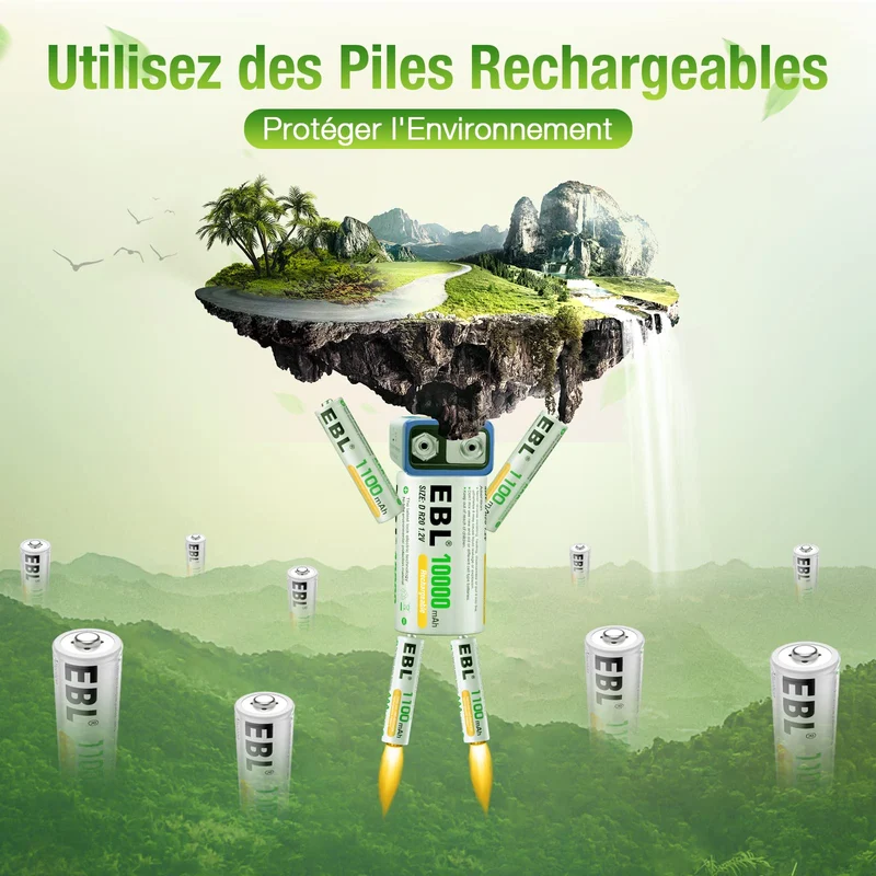 EBL 8PCS Piles Rechargeables AAA 1100mAh 1,2V Ni-MH, Haute Capacité Réelle Batteries Rechargeables, avec Boîte de Stockage de Piles