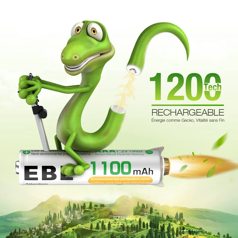 EBL 8PCS Piles Rechargeables AAA 1100mAh 1,2V Ni-MH, Haute Capacité Réelle Batteries Rechargeables, avec Boîte de Stockage de Piles