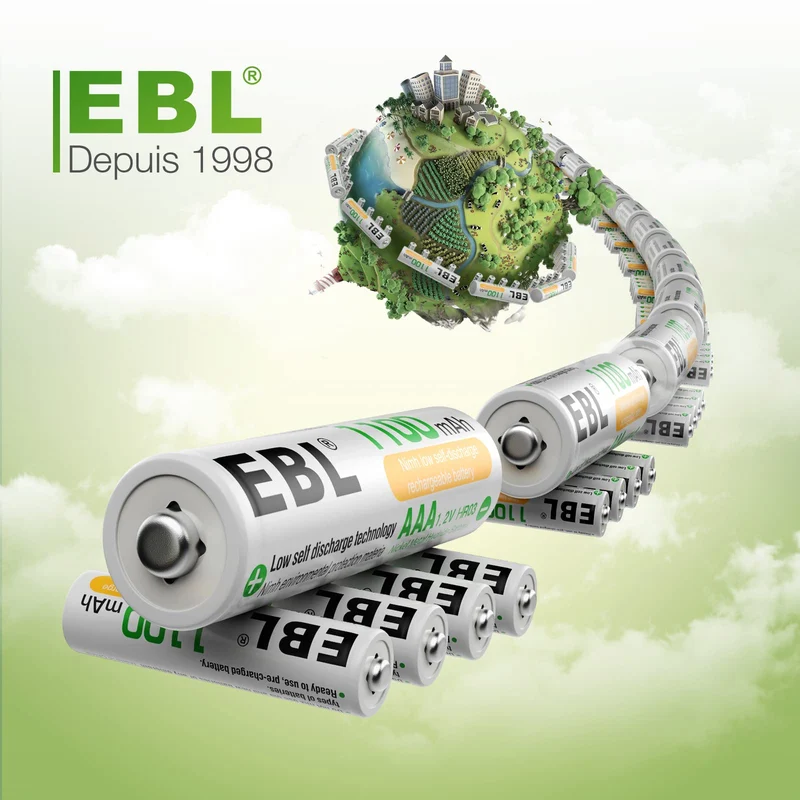 EBL 8PCS Piles Rechargeables AAA 1100mAh 1,2V Ni-MH, Haute Capacité Réelle Batteries Rechargeables, avec Boîte de Stockage de Piles