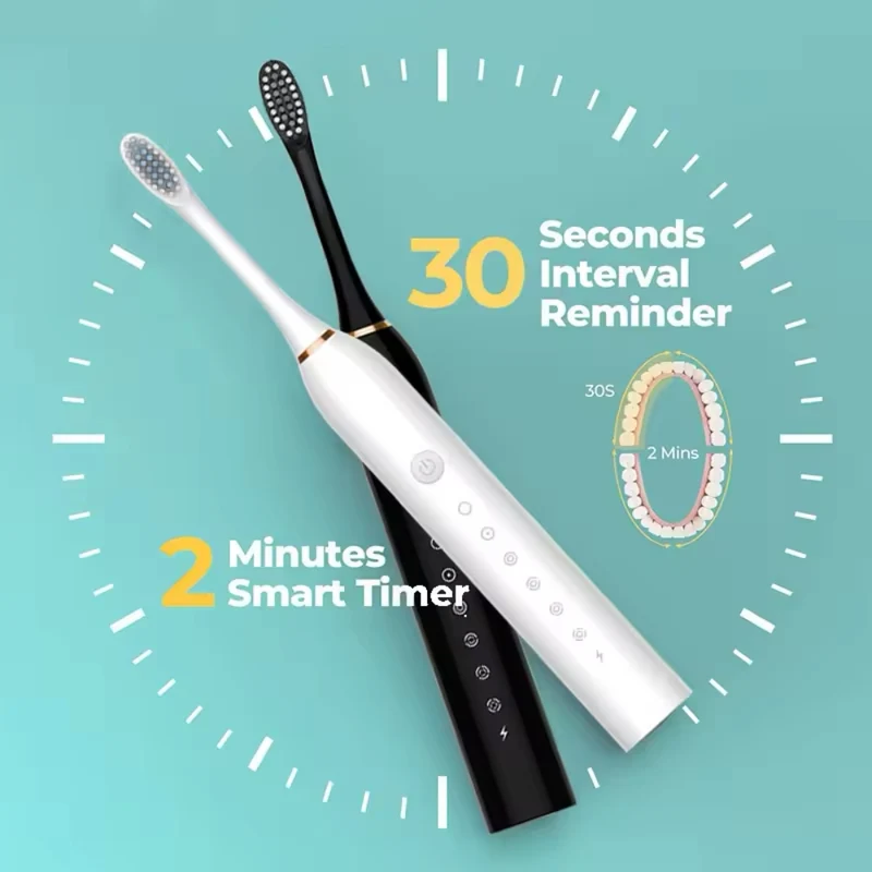 Brosse à dents électrique avec minuterie intégrée, 4 têtes de brossage supplémentaires, base et étui