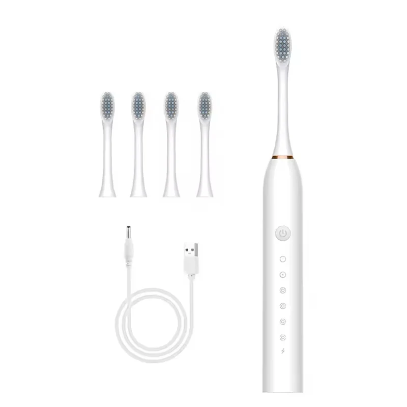 Brosse à dents électrique avec minuterie intégrée, 4 têtes de brossage supplémentaires, base et étui