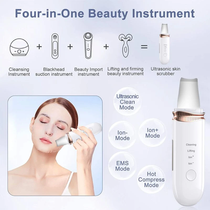 Spatule ultrasonique ionique professionnelle pour le nettoyage du visage (épurateur de peau/skin scrubber)