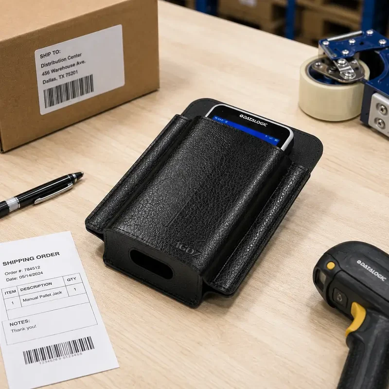 Étui en cuir pour scanner de codes-barres Datalogic, idéal pour un usage professionnel quotidien | Agoz