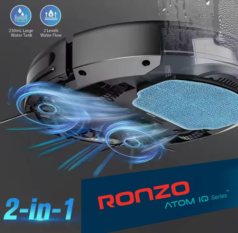 RONZO ATOM IQ Aspirateur robot et nettoyeur de sol avec base de chargement