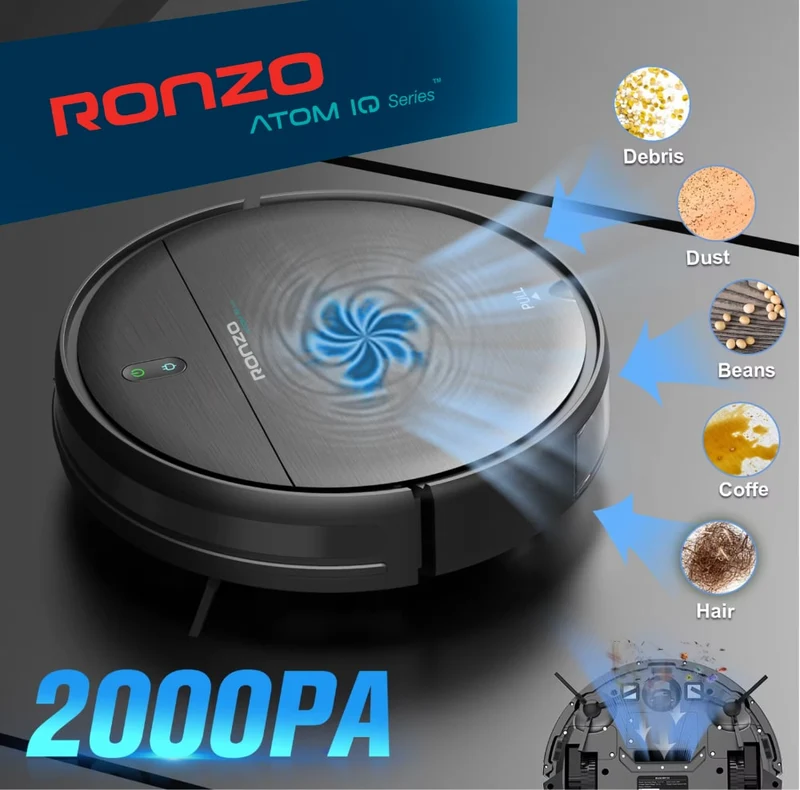 RONZO ATOM IQ Aspirateur robot et nettoyeur de sol avec base de chargement