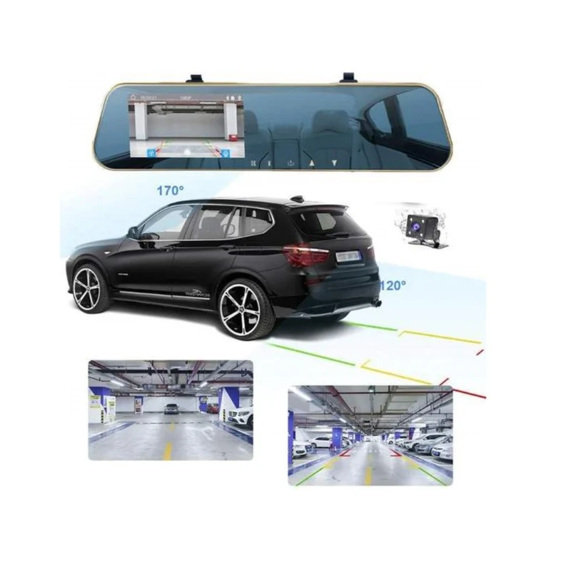 Rétroviseur avec caméra de voiture avec écran LCD de 4,3 pouces et enregistreur