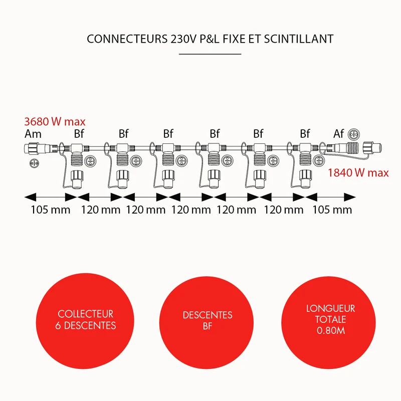 Câble Collecteur 6 descentes - L0,80m - 230V