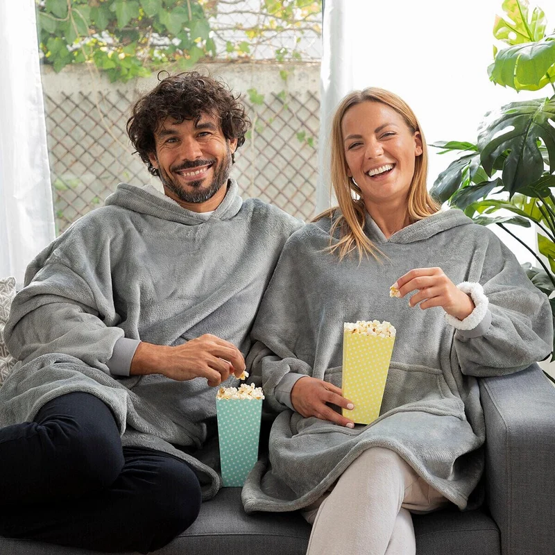 Plaid Pull Sweat à Manche et Capuche avec Poche