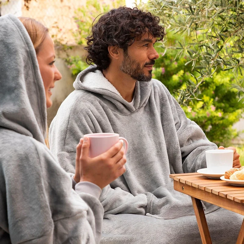 Plaid Pull Sweat à Manche et Capuche avec Poche