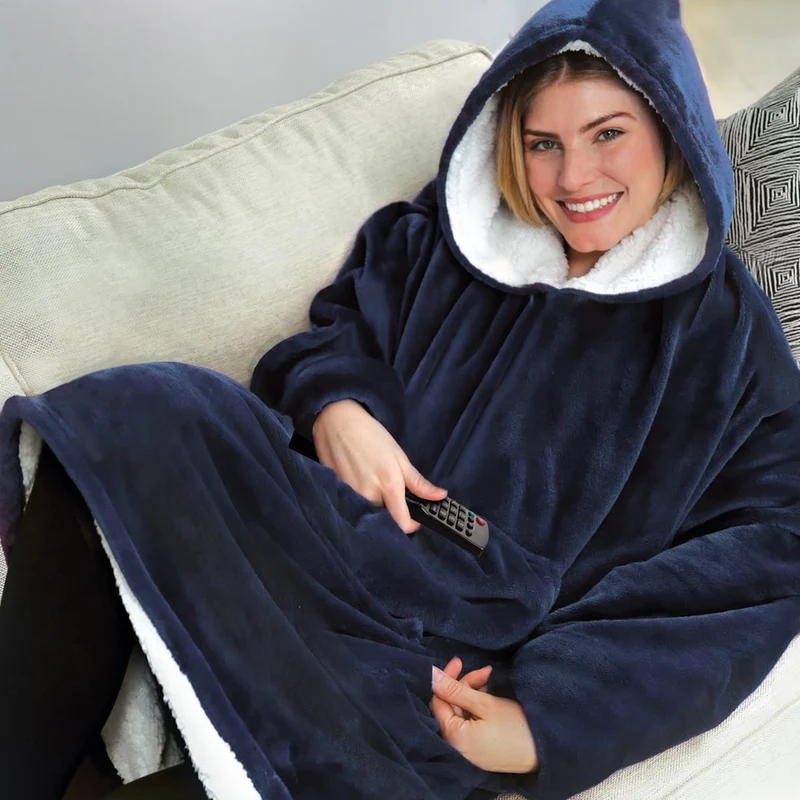 Plaid Pull Sweat à Manche et Capuche avec Poche