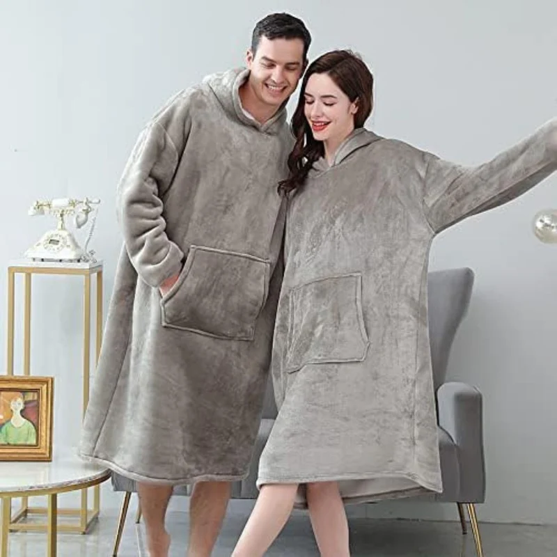 Plaid Pull Sweat à Manche et Capuche avec Poche