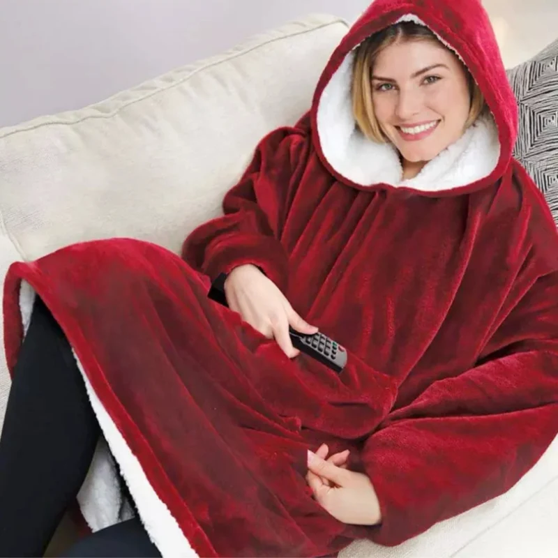 Plaid Pull Sweat à Manche et Capuche avec Poche