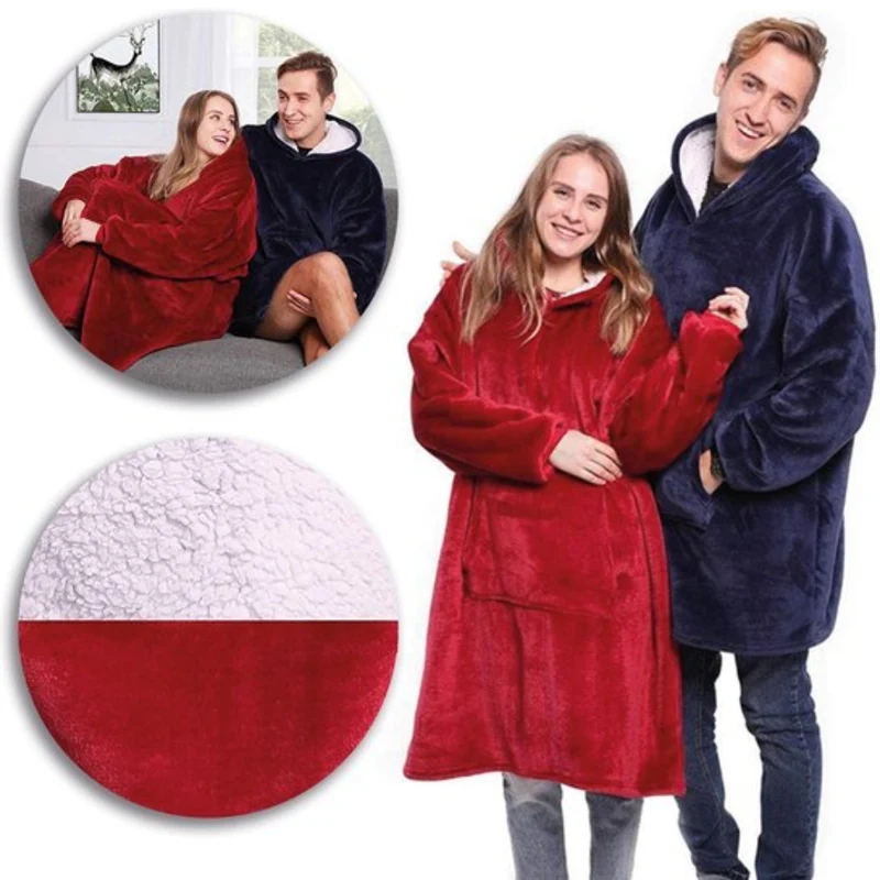 Plaid Pull Sweat à Manche et Capuche avec Poche
