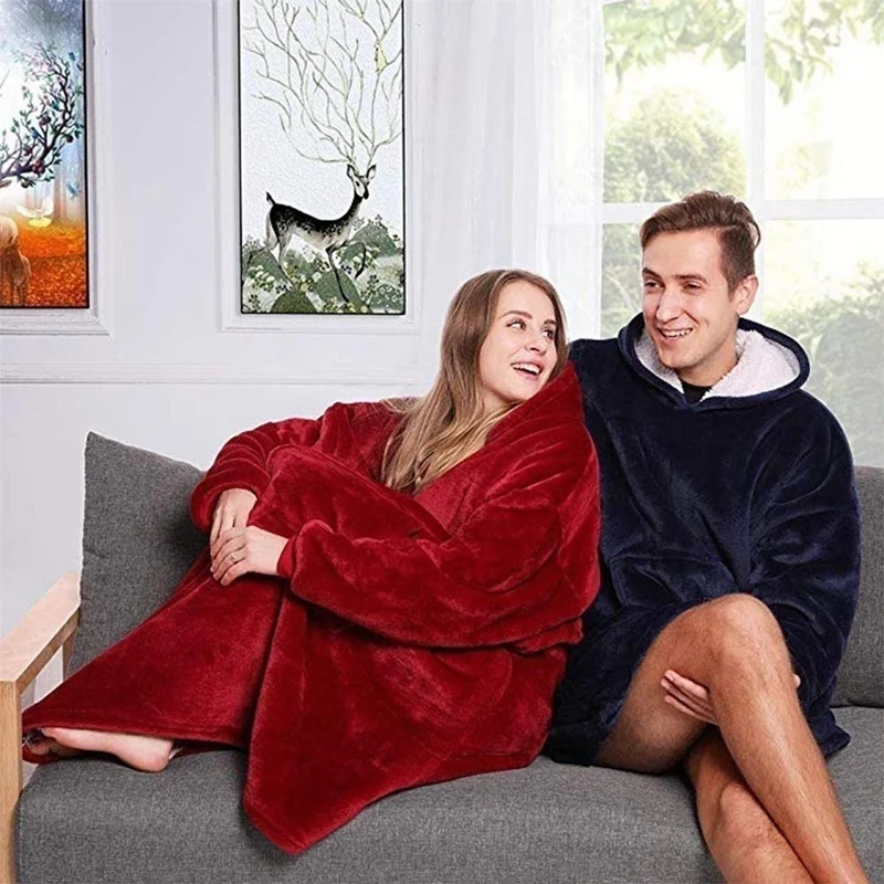 Plaid Pull Sweat à Manche et Capuche avec Poche