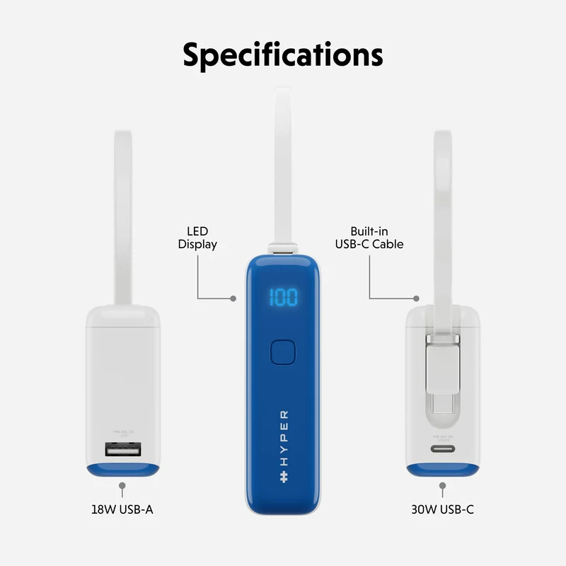 Batterie externe HyperJuice Flex 10K 30 W - Bleu