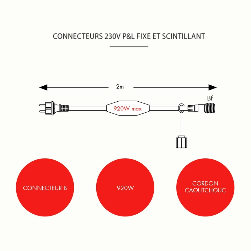 Câble d'alimentation redressé connecteur B - L 2m - 230V