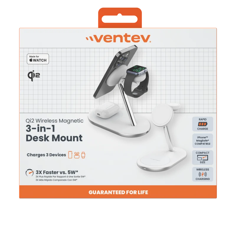 Qi2 Wireless 3-1 Desk Mount White