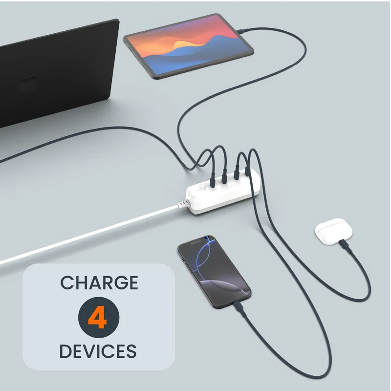 140W 4-Port USB-C Universal ULTRAFAST Multiport Charging Station White