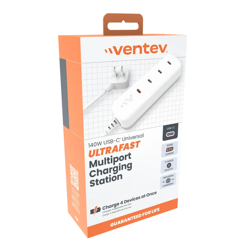 140W 4-Port USB-C Universal ULTRAFAST Multiport Charging Station White