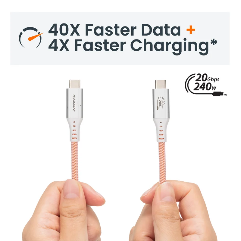 ULTRAFAST Duo USB-C to USB-C 2 in 1 High Speed & Data Transfer Ultradurable 3 Foot Cable