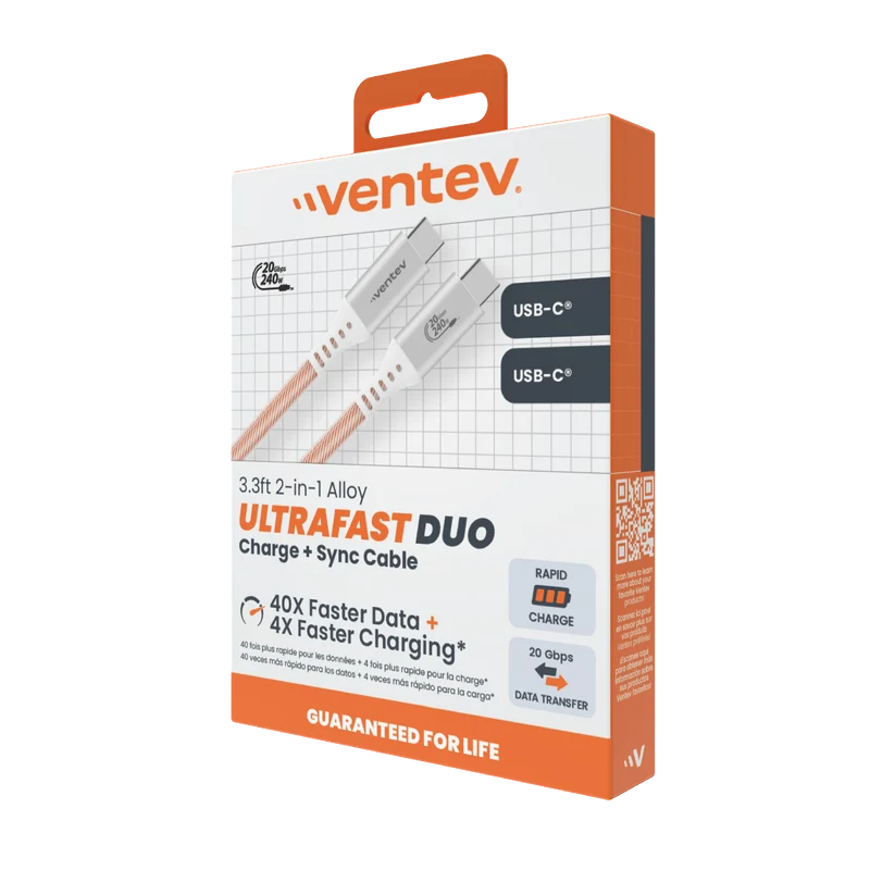 ULTRAFAST Duo USB-C to USB-C 2 in 1 High Speed & Data Transfer Ultradurable 3 Foot Cable