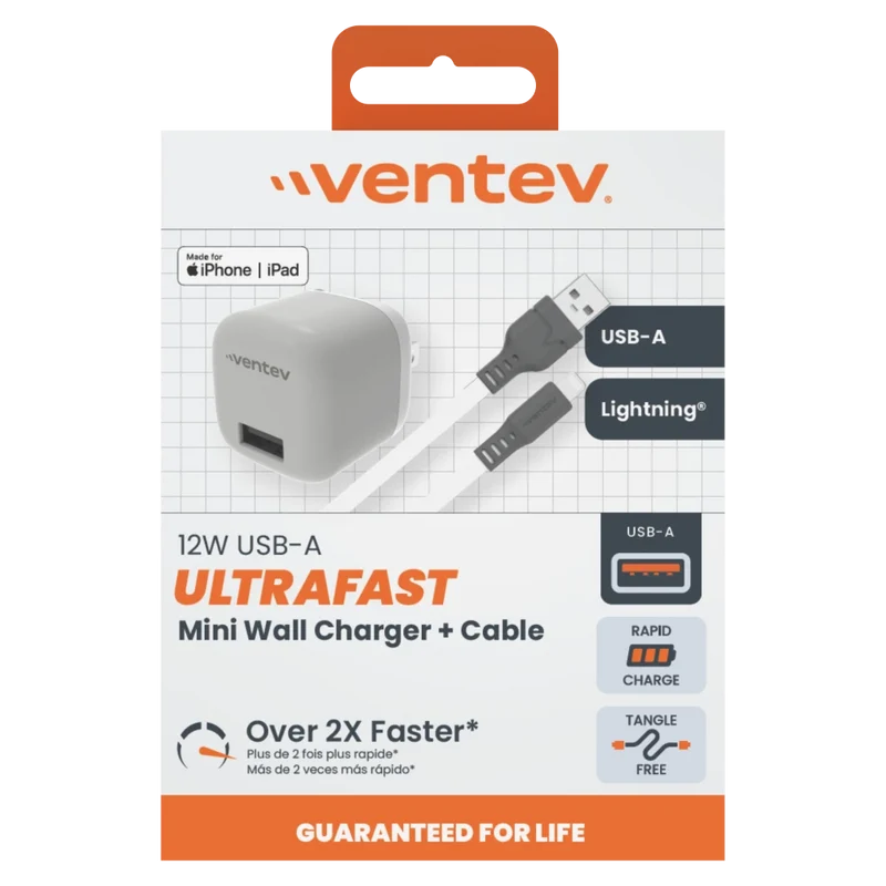 12W USB-A Universal Mini Wall Charger and USB-A to Apple Lightning Cable