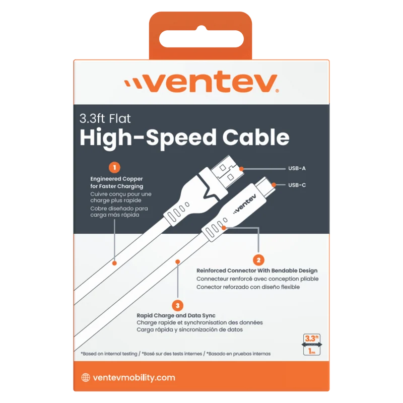 Flat USB A to USB C High Speed Tangle-Free Cable