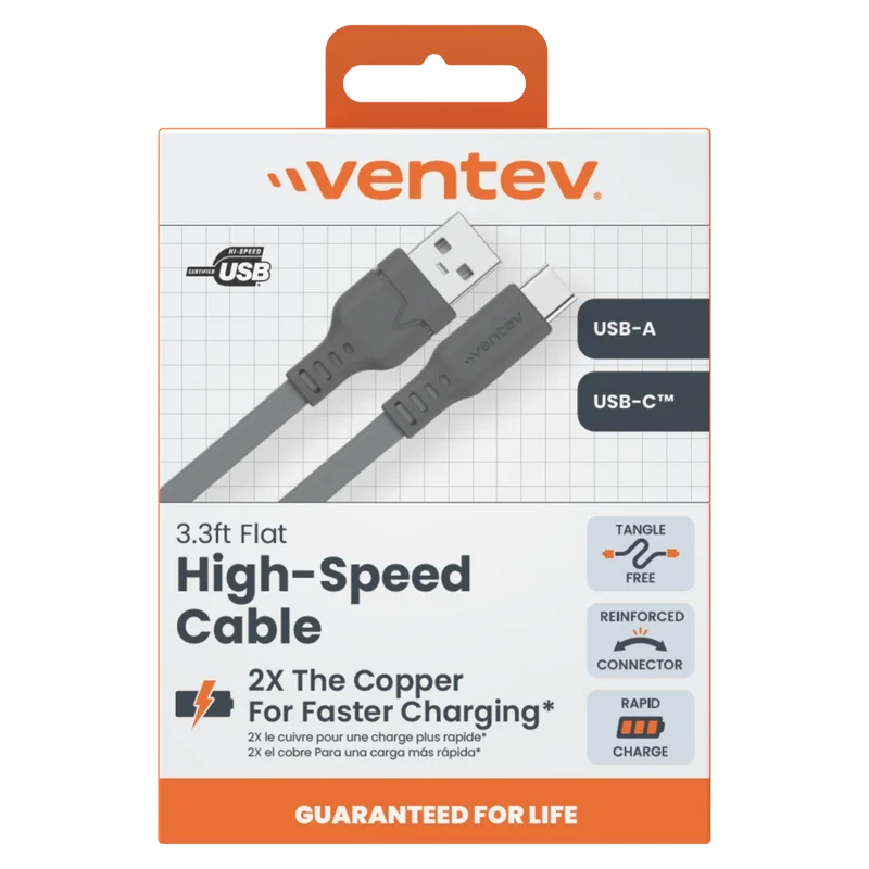 Flat USB A to USB C High Speed Tangle-Free Cable
