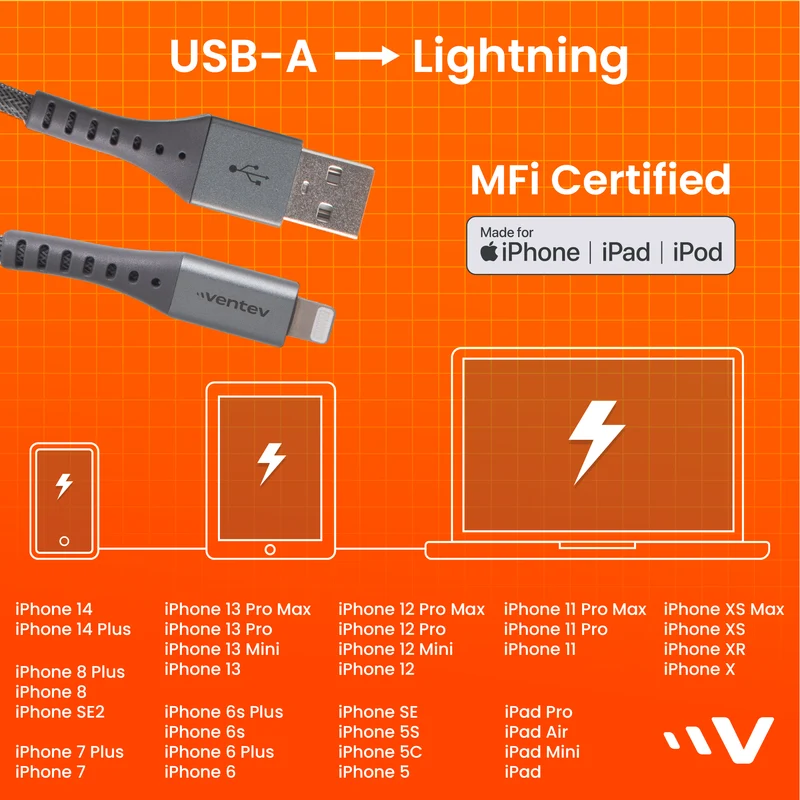 Alloy USB A to Apple Lighting High Speed Ultradurable 10 Foot Cable