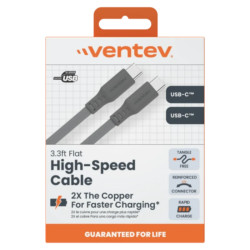 Flat USB C to USB C High Speed Tangle-Free 3 Foot Cable