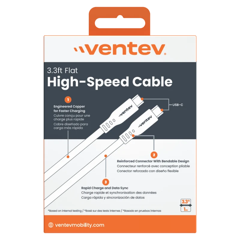 Flat USB C to USB C High Speed Tangle-Free 3 Foot Cable