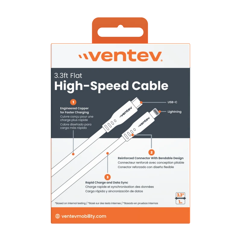 Flat USB C to Apple Lightning High Speed Tangle-Free 3 Foot Cable