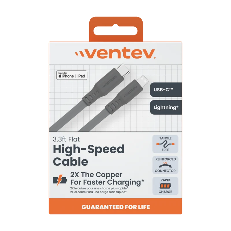 Flat USB C to Apple Lightning High Speed Tangle-Free 3 Foot Cable
