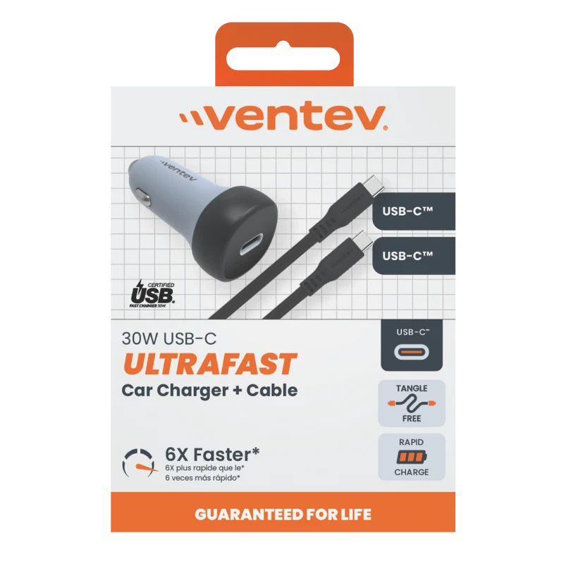 30W ULTRAFAST USB-C Universal Car Charger and USB-C to USB-C Cable