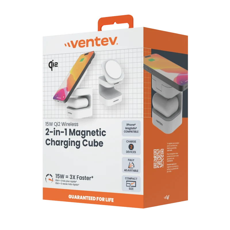 15W ULTRAFAST Qi2 Wireless 2 in 1 Cube