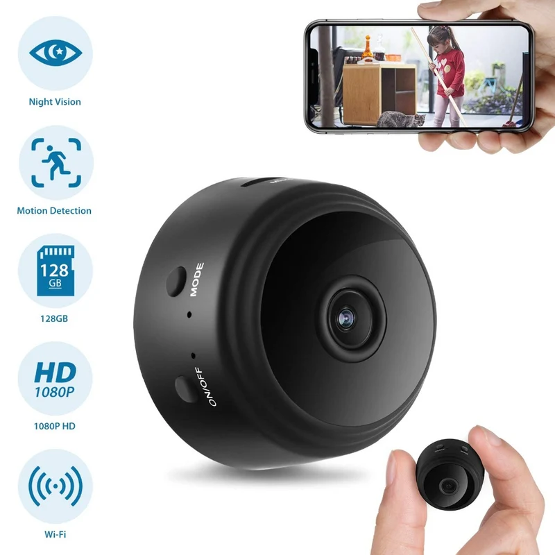Mini caméra de surveillance, WiFi, surveillance en direct, enregistrement de jour et de nuit