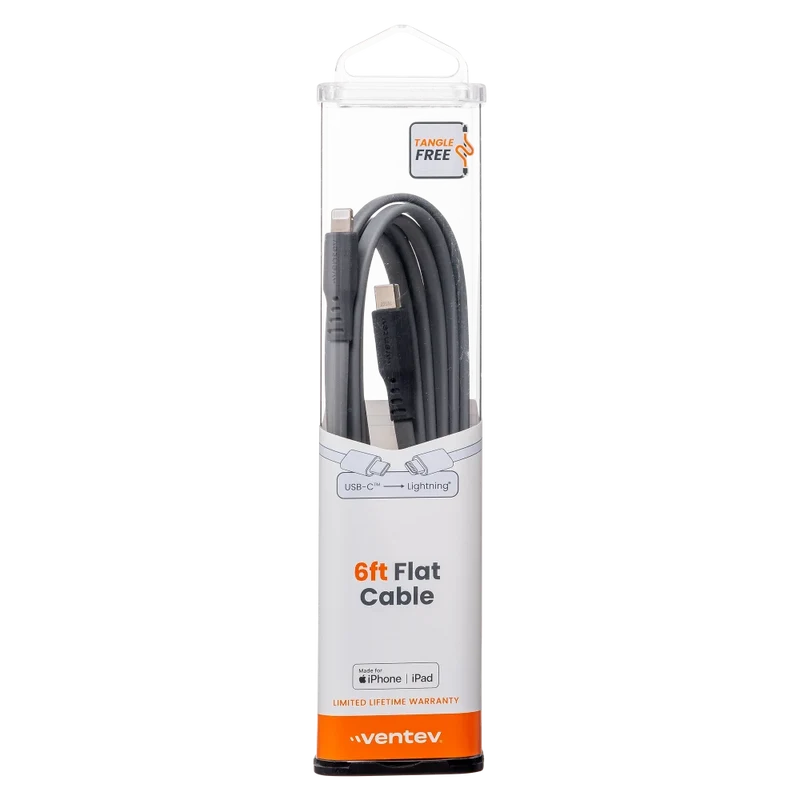 Flat USB C to Apple Lightning High Speed Tangle-Free 6 Foot Cable