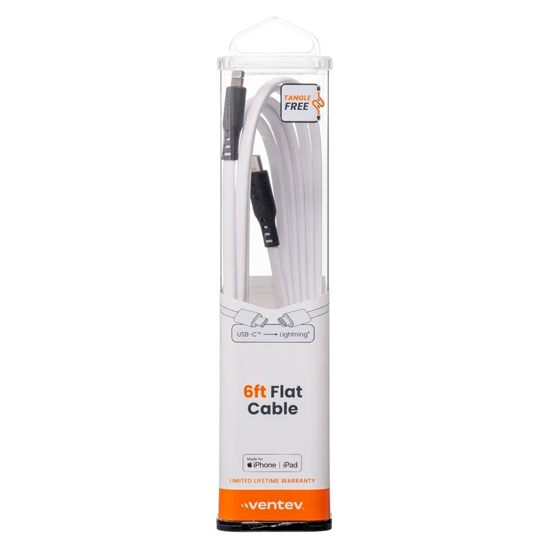 Flat USB C to Apple Lightning High Speed Tangle-Free 6 Foot Cable