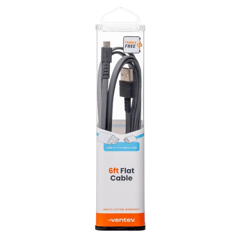 Flat USB-A to Micro-USB High Speed Tangle-Free 6 Foot Cable