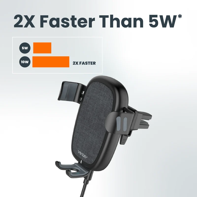 10W ULTRAFAST Wireless Car Charger with Vent Mount and USB-A to USB-C Cable